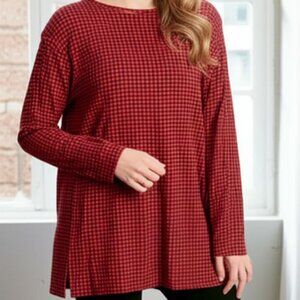 J Jill Luxe Supima Forward-Seam Cotton Modal Blend Red & Black Check Tunic Top